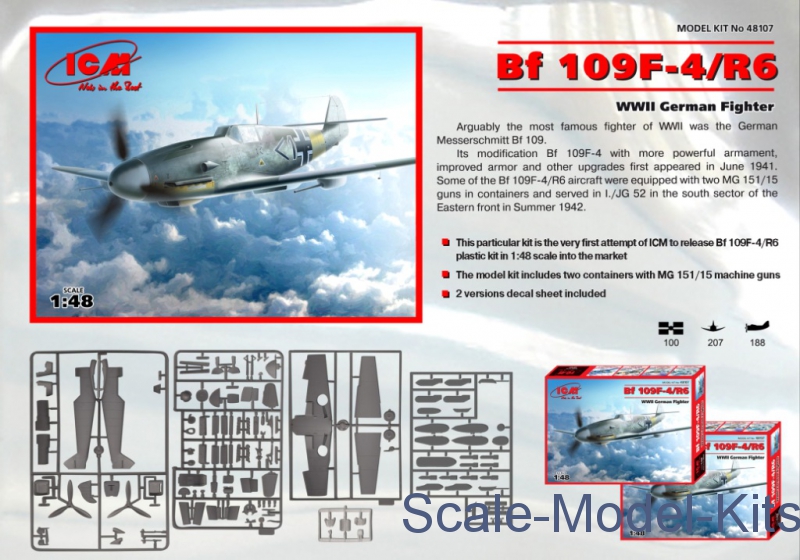 ICM 48105 German fighter Messerschmitt Bf-109 F4Z 1/48 plastic model kit 188 mm 